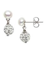Honora Style 6mm White Pearl, Crystal And Sterling Silver Drop Earrings