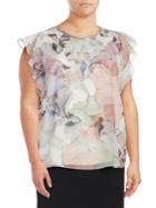 Vince Camuto Plus Floral Ruffle-sleeve Blouse
