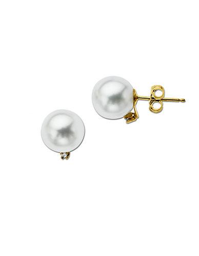 Lord & Taylor 14 Kt. Yellow Gold Freshwater Pearl And Diamond Stud Earrings