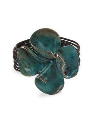Robert Lee Morris Collection Green Patina Petals Flower Leather Bracelet