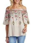 Democracy Off-the-shoulder Embroidered Top