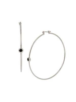 H Halston Silvertone And Cubic Zirconia Large Hoop Earrings