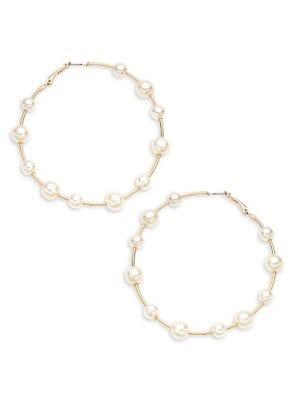 Design Lab 2-pair Faux-pearl Gold-plated Hoop Earrings