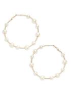 Design Lab 2-pair Faux-pearl Gold-plated Hoop Earrings