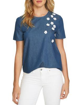 Cece Floral Embellished Cotton Blouse