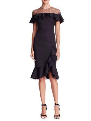 Marchesa Notte Asymmetric Mesh Dress