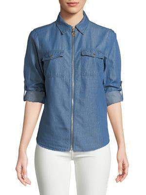 Michael Michael Kors Front Zip Denim Top