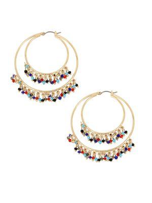 Bcbgeneration Multicolored And Beaded Gypsy Hoop Earrings