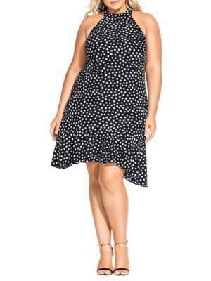 City Chic Plus Spot Ruffle Asymmetrical Dress