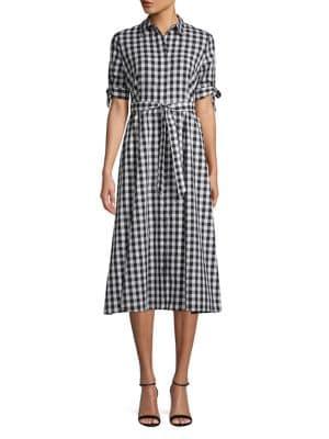 Calvin Klein Petite Tied Gingham Midi Shirt Dress