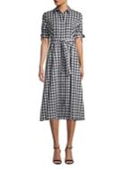 Calvin Klein Petite Tied Gingham Midi Shirt Dress
