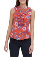 Tommy Hilfiger Floral-print Ruffled Sleeveless Top