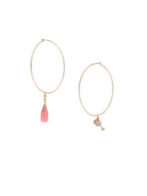Betsey Johnson Boost Crystal Mismatched Hoop Earrings-3