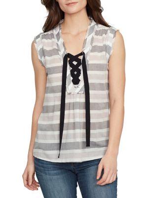 William Rast Aurora Striped Lace-up Top