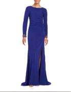 Badgley Mischka Ruched Long-sleeved Gown