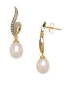 Lord & Taylor 7mm Freshwater Pearl, Diamond And 14k Yellow Gold Drop Earrings