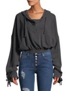 Free People Crop Top Tied Hoodie