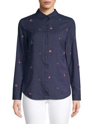 Dorothy Perkins Embroidered Cotton & Linen Button-down Shirt
