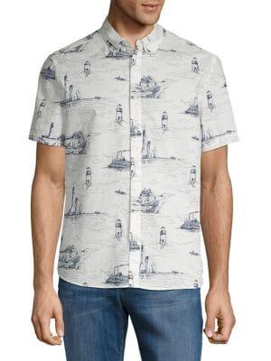 Black Brown Lighthouse Printed Button-down Shirt