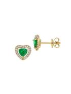 Sonatina 14k Yellow Gold, Emerald & Diamond Heart Halo Stud Earrings