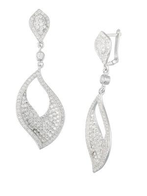 Lord & Taylor Sterling Silver Pave Leaf Drop Earrings