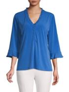 Karl Lagerfeld Paris Ruffled Three-quarter V-neck Blouse