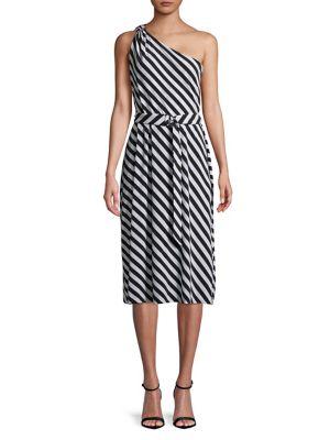 Michael Michael Kors One-shoulder Striped Dress