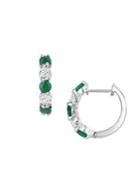 Morris & David 14k White Gold, Emerald & Diamond Hoop Earrings