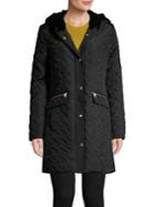 Cole Haan Quilted Faux Shearling Trimmed Hooded Coat