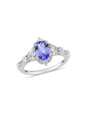 Sonatina 14k White Gold, Tanzanite, White Sapphire & Diamond Accent Halo Vintage Ring