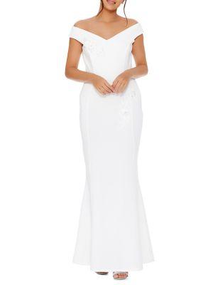Quiz Bardot Embroidered Trim Fishtail Gown
