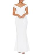Quiz Bardot Embroidered Trim Fishtail Gown
