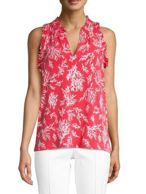 Michael Michael Kors Petite Floral Reef Ruffle Blouse