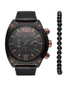 Diesel Advanced Overflow Leather-strap Watch & Bracelet Set