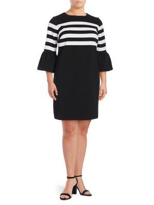 Michael Michael Kors Plus Striped Bell Sleeve Dress