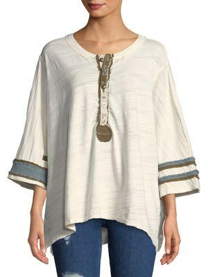 Free People Three-quarter Sleeve Cotton Top