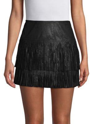 Highline Collective Fringed Faux Suede Mini Skirt