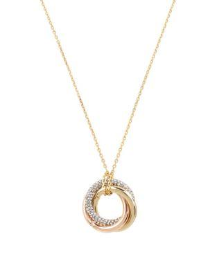 Kenneth Cole New York Trinity Rings Crystal Tri-tone Long Pendant Necklace