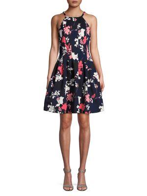 Vince Camuto Floral Halter Fit-and-flare Dress