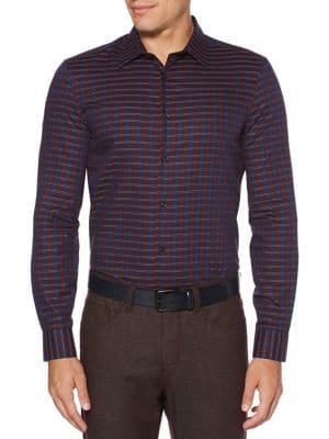 Perry Ellis Slim Fit Check Long Sleeve Button Down Shirt
