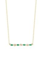 Lord & Taylor 14k Yellow Gold Diamond And Emerald Bar Necklace