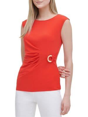 Calvin Klein Round Neck Ruched Top
