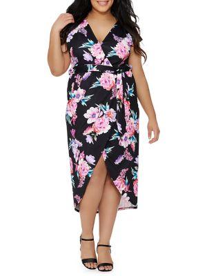 Quiz Curve Plus Floral-print Hi-lo Dress