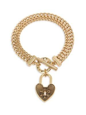 Bcbgeneration Starry Eyed Goldtone Heart Lock Charm Bracelet