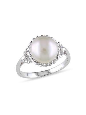 Sonatina Sterling Silver And 9-9.5mm Freshwater Pearl Rope Frame Ring