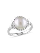 Sonatina Sterling Silver And 9-9.5mm Freshwater Pearl Rope Frame Ring