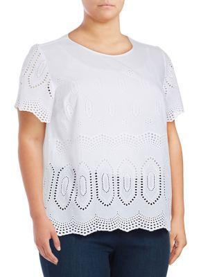 Vince Camuto Plus Scalloped Eyelet Cotton Top