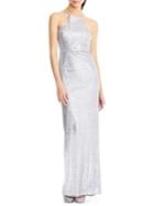 Adrianna Papell Sequined Long Halter Dress