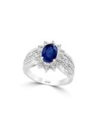 Effy 14k White Gold, Diamond & Sapphire Oval Stone Ring