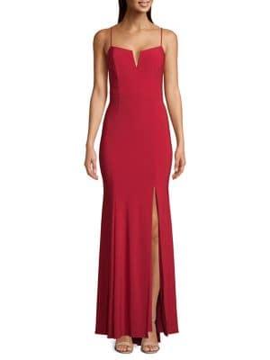 Xscape V-cut Leg Slit Evening Gown